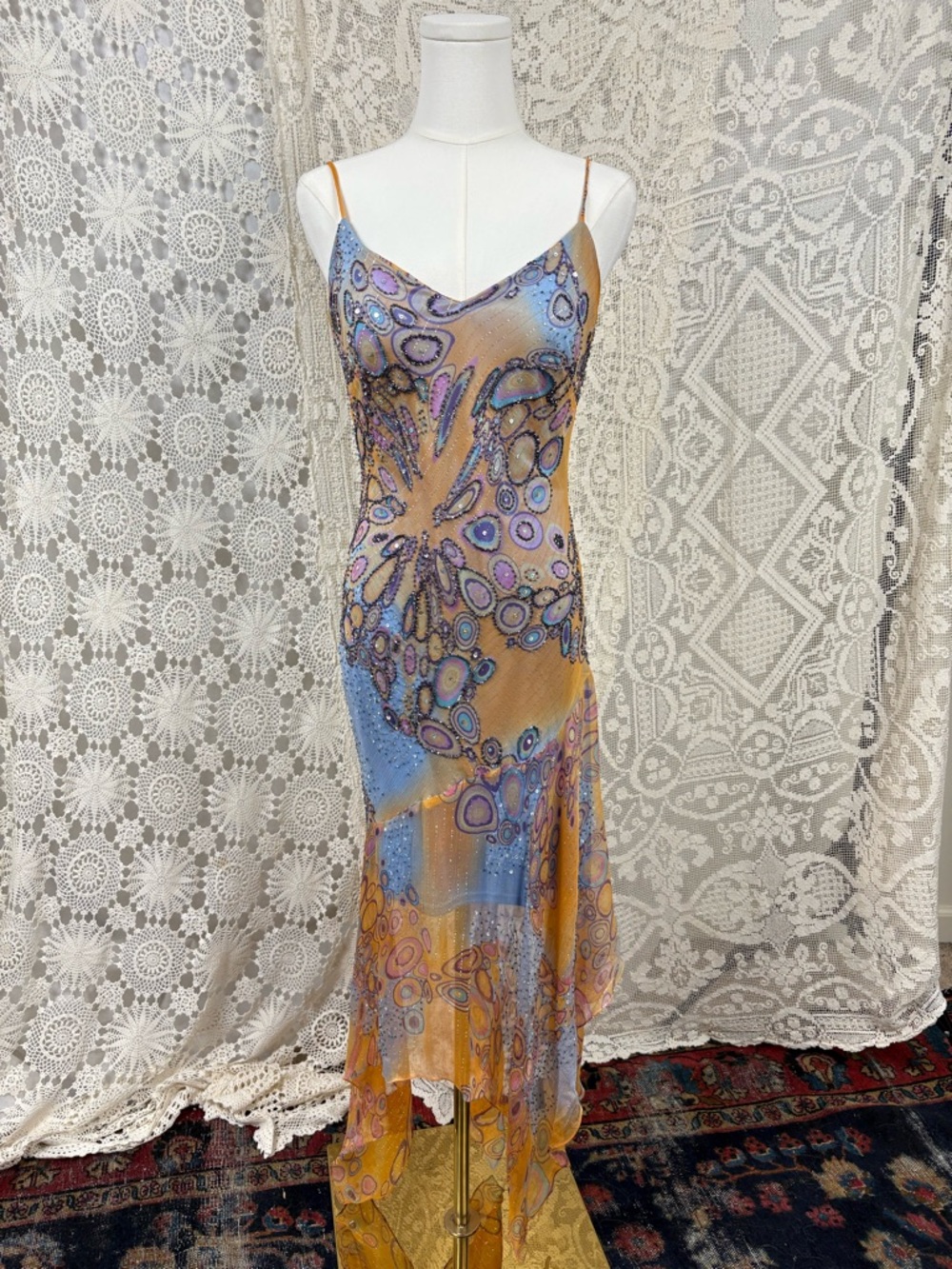 Sue Wong rare beaded gown abstract circles